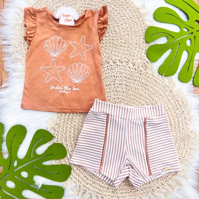Conj. Blusa Under the Sea e Short - Caramelo